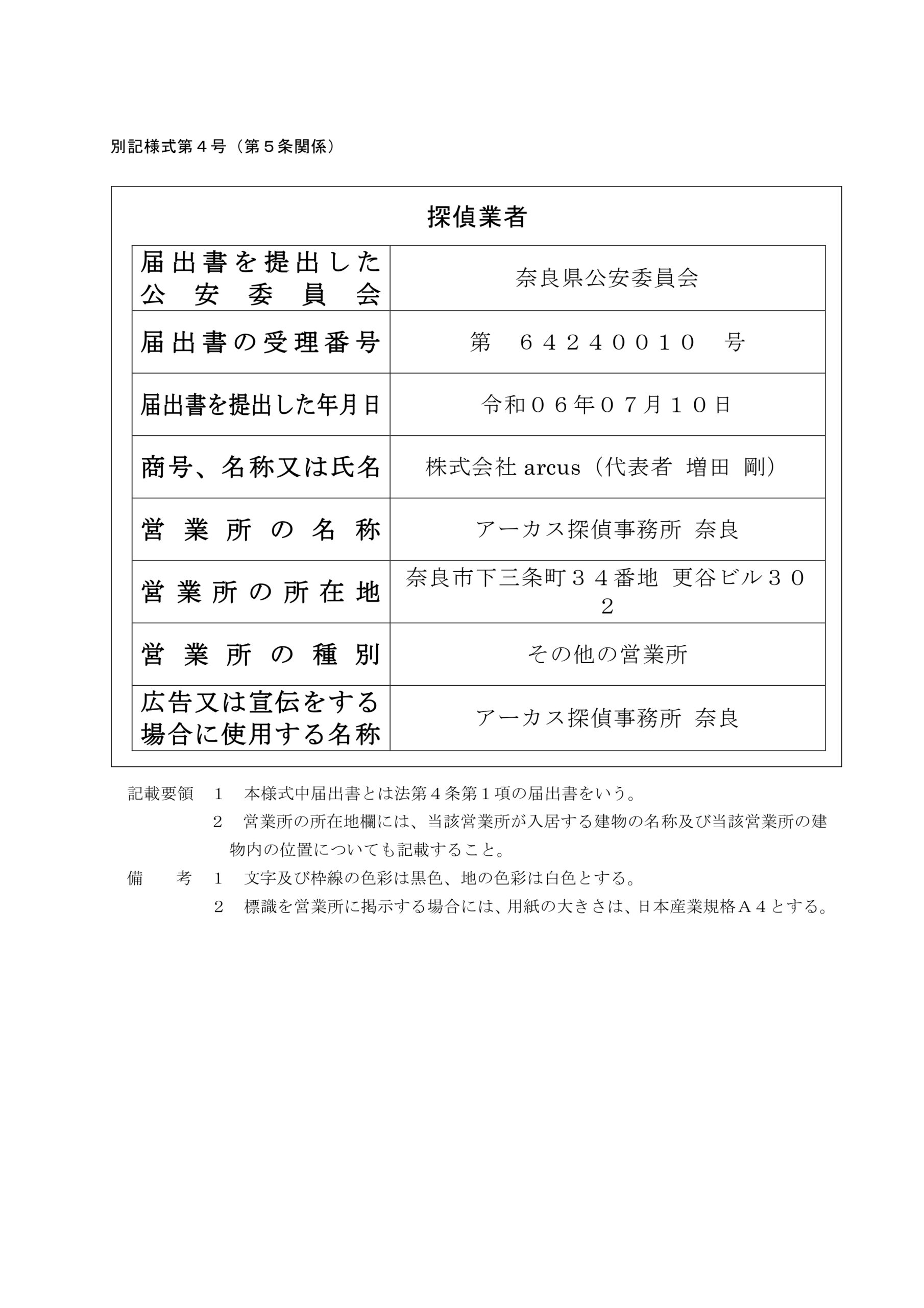 アーカス探偵事務所奈良 標識